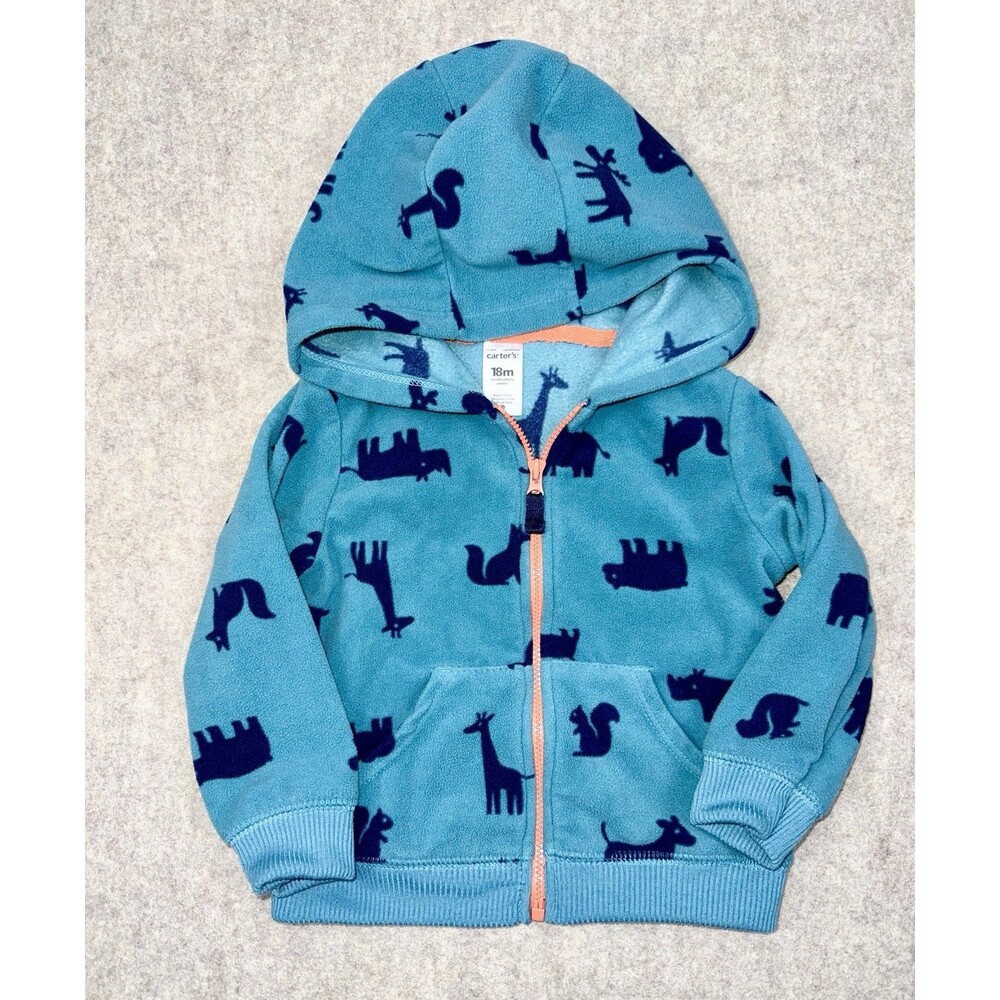 Carters 18M Boys Full Zip Fleece Jacket Blue Dinosaurs